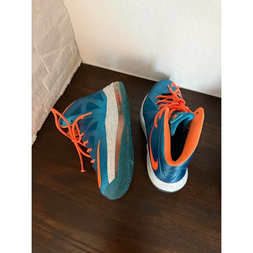 Nike LeBron 10 GS Windchill Blue Diamond Orange Kids Size 6Y